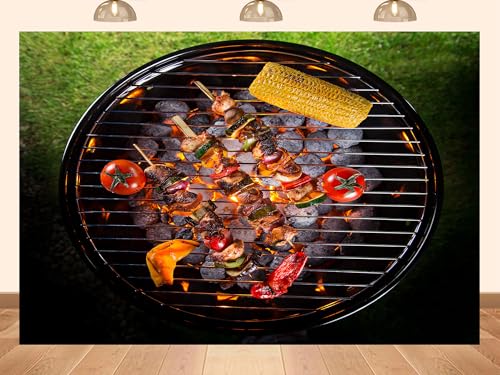 PEKRU 8x8ft Fabric Grilled Vegetable Skewers Backdrop Summer BBQ with