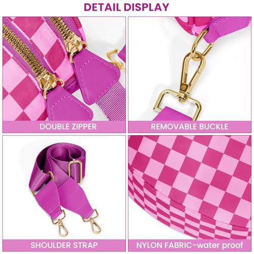 Image of hibear Checkered Crossbody Bag Spacious Bum Bags for Women Nylon Crossbody Fanny Packs Checkered Purse Belt Wallet