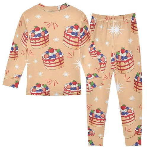 Pajama Sets Long Sleeve Dessert Berry Cake Pattern Soft Comfy Sleepwear 2 Piece PJS 3-8T3