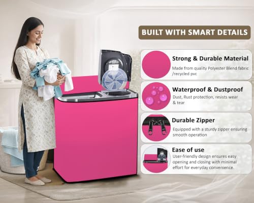 Image of Stylista Waterproof and Dustproof Polyester Washing Machine Cover Compatible for Godrej 10 Kg Semi-Automatic Top Loading WSEDGE NEO 100 5.0 PB3 SLGR, Pink