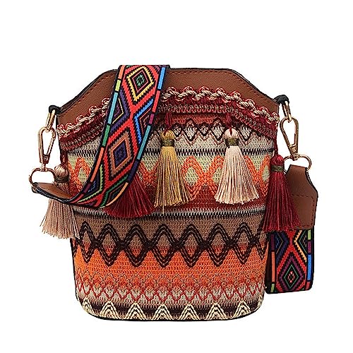 Teogneot Bolso Boho de Las señoras Bolso Crossbody Bolso/Bolso Bordado Étnico Mujeres Regalos, marrón