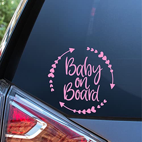 Image of Sunset Graphics & Decals Baby On Board Decal Vinyl Car Sticker | Cars Trucks Vans Walls Laptop | Light Pink | 5.5 x 5.5 inches | SGD000002A