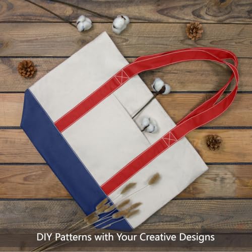 Image of TOPDesign 1-Pack Canvas Tote Bag with an External Pocket, Reusable Grocery Shopping Bag, Top Zipper Closure, Daily Essentials (Red /Blue /Natural)