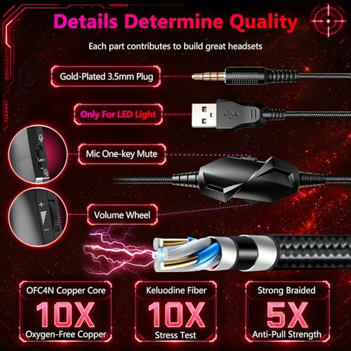 Image of K98 Wired RGB Gaming Headset with Mic, Over Ear Gaming Headphones, 50mm Neodymium Drivers, Noise Isolating Microphone, Memory Foam Cushions, Aluminum Alloy Frame for PC, PS5, PS4, Xbox, Switch