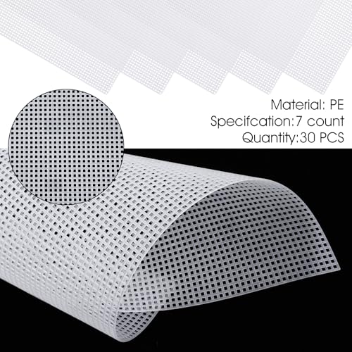 Image of 30 Pack Plastic Canvas Sheets 7 Count Plastic Mesh Canvas Sheets 10.5 x 13.5 Inch Cross Stitch Needlepoint Mesh Grid Sheet for Embroidery, Acrylic Yarn Crafting, Knit and Crochet Projects