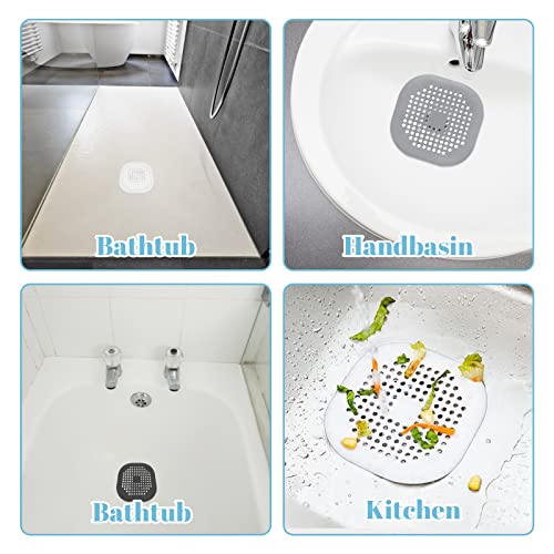 3 Packs Drain Hair Catcher, Square Drain Cover For Shower Durable Silicone Hair Stopper With 4 Suction Cups Easy To Install And Clean Suit For Bathroom Bathtub And Kitchen (Grey White Black) #TOP4