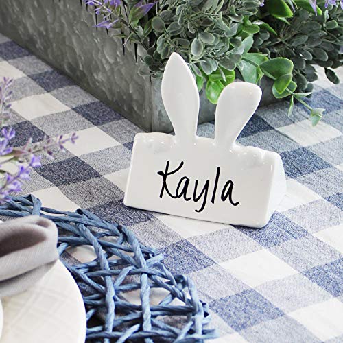 AuldHome Bunny Place Card Holders (6-Pack), Easter Spring Ceramic Reusable Write-On Wipe-Off Place