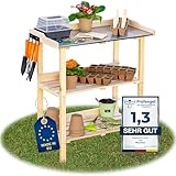 ITA Pflanztisch Premium - Pflanzentisch mit verzinkter Arbeitsplatte - Gärtnertisch aus Holz - Wetterfest - Made in EU - Direkt vom Hersteller - FSC Zertifiziert - Outdoor & Indoor - 76x38x89 cm Natur