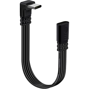 USB C 90 Degree Extension Charging Cable USB Female to USB C Male Data Cable Silicone Flat Cable Data Transfer 480 Mbps for Mobile Phone Tablet and Meh Top and Bottom Angled 0.3 m