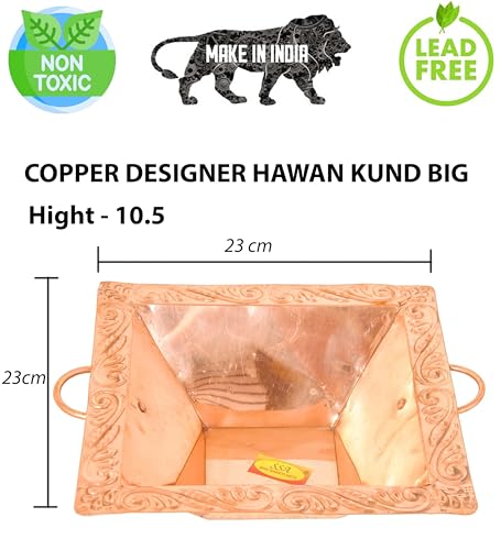 Image of Shiv Shakti Arts Pure Copper Hawan Kund Agnihotra Set with Both Side Handle and Stand (4 Pc Set, 23 x 23 cm)