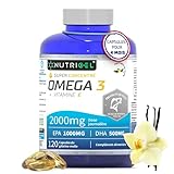 Omega 3 DHA EPA 2000mg (2 gélules)   EPA 1000mg & DHA 500mg   Avec Vitamine E et Saveur Vanille   Santé Cœur, Cerveau, Vision   Huile de Poisson Sauvage   120 gélules
