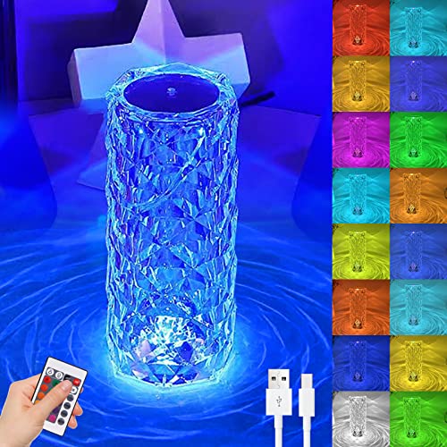 Crystal Diamond Table Lamp, Touch Control Rose Crystal Lamp,16 Color Acrylic Rechargeable Diamond Nightstand Light For Bedroom Living Room, Kids Room, College Dorm, Office, Bar, Party (L-Rose) #TOP23
