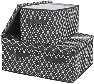 VERONLY Foldable Storage Box with Lids,Large Fabric Storage Toy Boxes Baskets with 2 Handles for Wardrobe, Shelf Bedroom Office Nursery Playroom Toys 36 x 25 x 21cm Set of 3-Grey