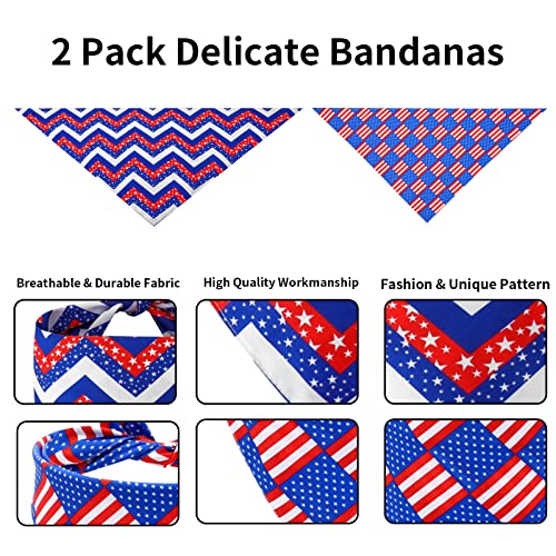 American Independence Day Dog Bandanas - 2Pcs Birthday Gift Washable American Flag Printing Blue Red Dog Bib Double Reversible Scarf Adjustable Accessories For Small To Large Dog Puppy Cat #TOP5