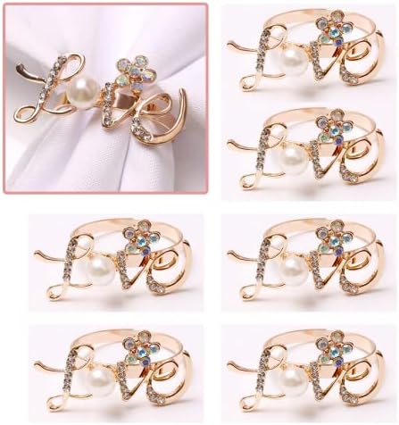 Valentine's Day Napkin Rings Love Napkin Ring Holders Love Letters Rhinestones Metal Napkin Rings Adornment Set for Valentine's Day Wedding, Anniversary Dinner Party Decor (Love)