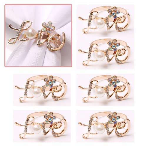 Valentine's Day Napkin Rings Love Napkin Ring Holders Love Letters Rhinestones Metal Napkin Rings Adornment Set For Valentine's Day Wedding, Anniversary Dinner Party Decor (Love) #TOP3