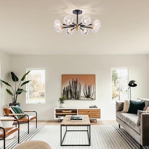 XINGQI 24.4" Modern Ceiling Light 8 Lights Semi Flush Mount Sputnik Ceiling Light Fixture,Black Gold Chandeliers for Bedroom, Dining Room, Farmhouse Kitchen, Office by XINGQI - Image 8