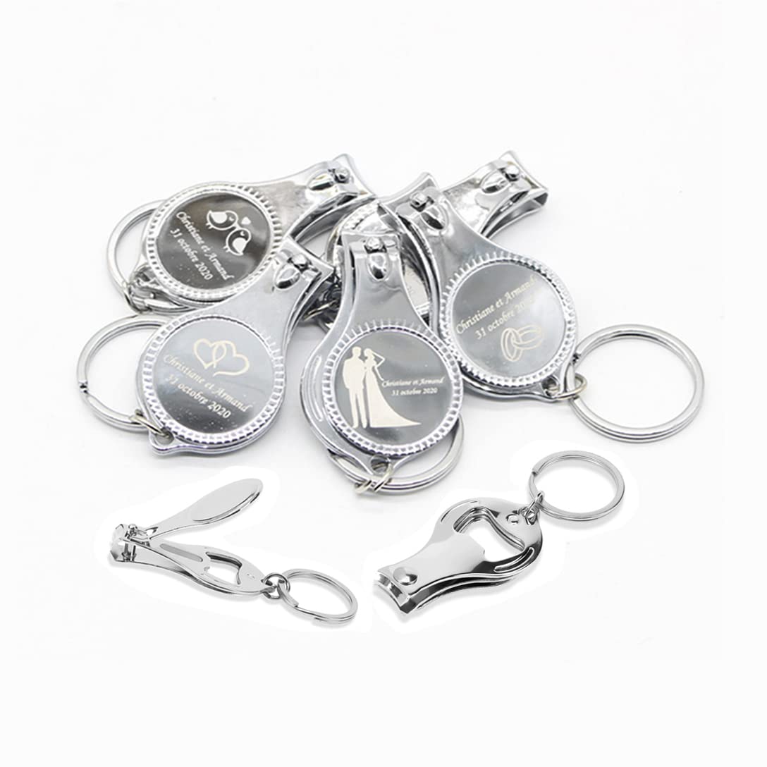 60 Stück personalisierter Nagelknipser Flaschenöffner mit Logo-Text für Männer und Frauen, Hochzeitsgeschenke für Gäste, Bulk, graviert, 4-in-1 Multifunktions-Flaschenöffner, Party, Urlaub, Vatertag,