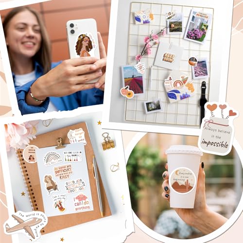 WAKEMOODEI 200 Vintage Inspirational Stickers, Boho Motivational Aesthetic Stickers for Water Bottles Laptops Journals Vinyl Positive Affirmation Boho Stickers for Adult Teen Kid — view 4