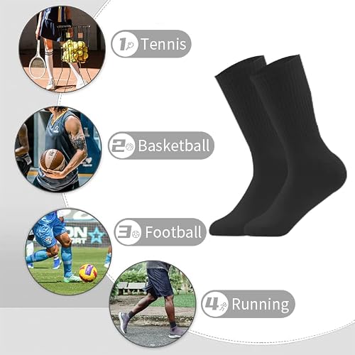 Yituomega Athletic Socks For Men Running Socks Tennis Socks With Silver-Ion Deodorant Long Work Socks(6X Black 6X White, Size 10-13) #TOP3