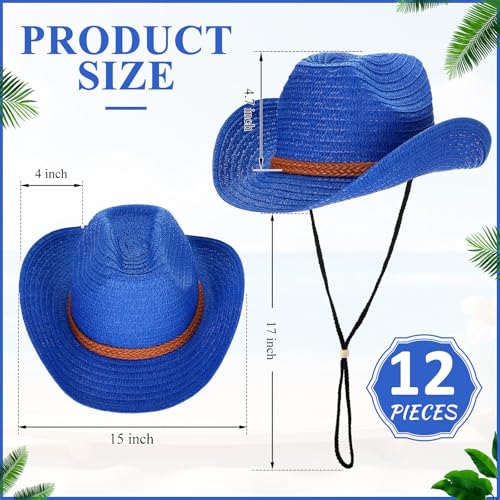 Image of JaGely 12 Pcs Straw Cowboy Hats for Women Men, Wide Brim Summer Hat Bulk Sun Protection for Western Themed Party