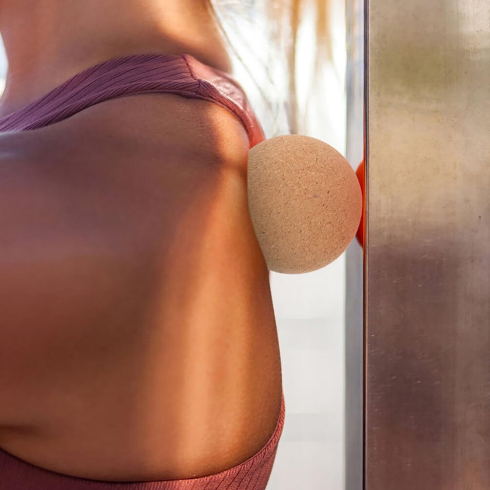 Pelota de Masaje de Corcho Marrón, 2 Piezas para Yoga | Uso en Ejercicio y Relajación, para Espalda, Cuello y Pies, Formato Compacto de Doble