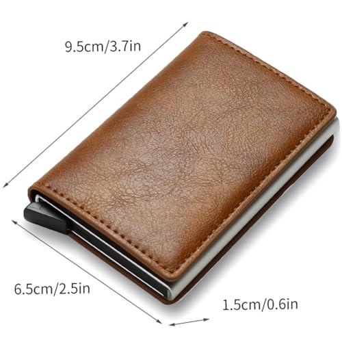 Skylinewears Men’s Ultra Metal RFID Blocking Real Carbon Fiber Pop up Card Wallet Minimalist Aluminium Credit Debit Card Money Holder Brown2