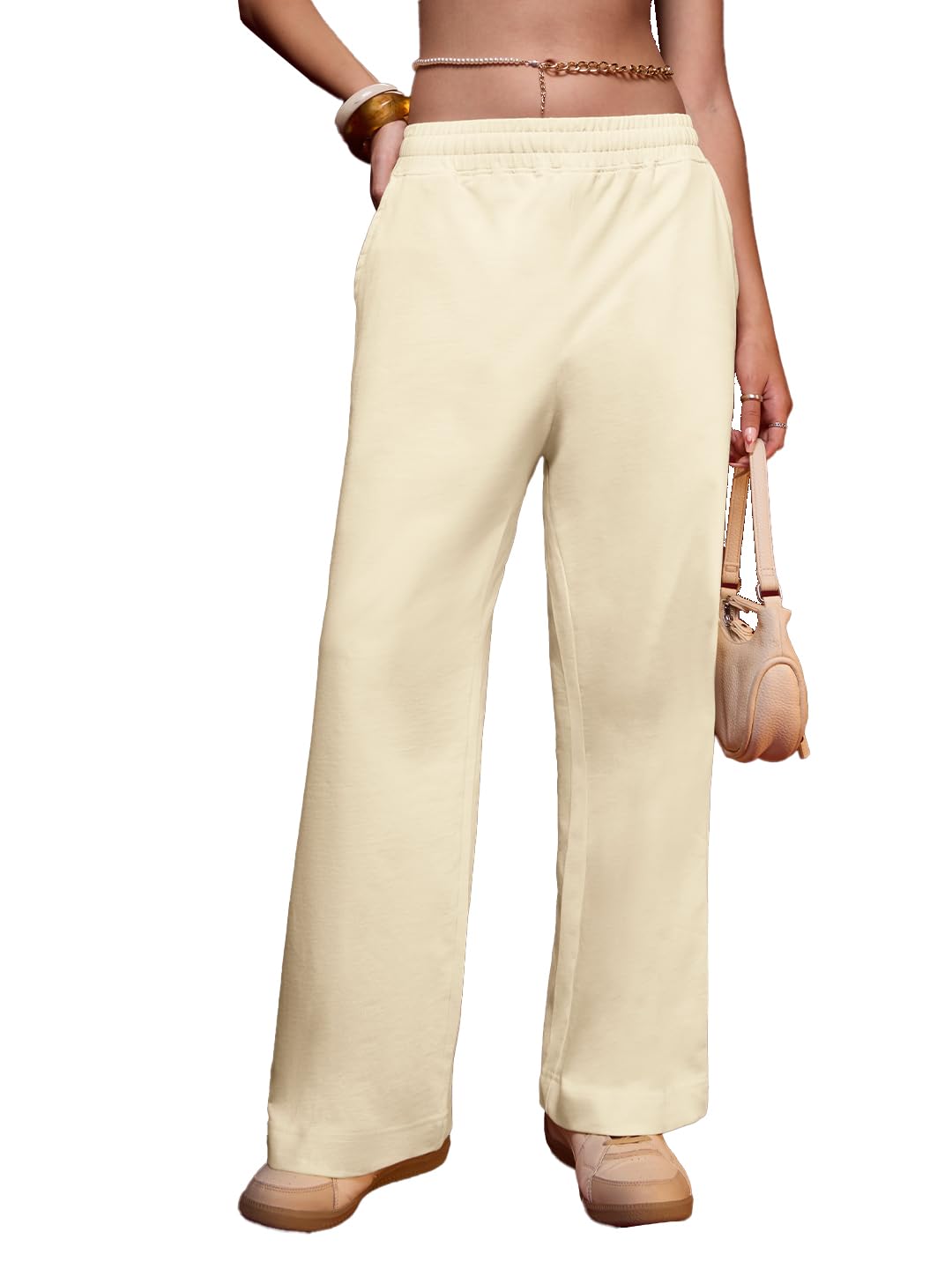 the souled store Flared Joggers: Off-White Women and Girls Pull On Solid Cotton Flared Joggers-picture-44