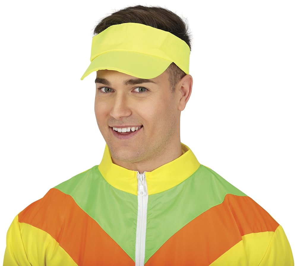 FIESTAS GUIRCA | Neon Yellow Visor Cap - Fancy Dress Accessory for 80s Parties and Sports Events - Ideal for Unisex Adults - Perfect for Carnival and Halloween - Yellow