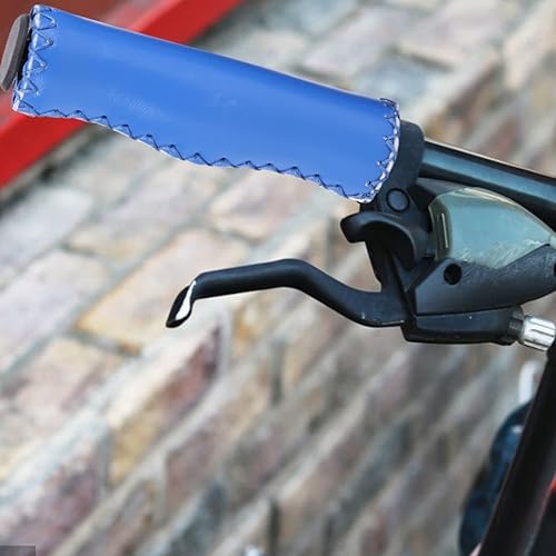 Miniatura 9 de Barra de agarre de bicicleta con tapa de extremo, agarre de cuero sintético suave para bicicleta con costura cosida a mano, cómoda barra ergonómica
