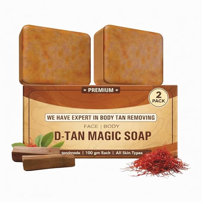Image of Magic Soap Tan Removal Sandalwood & Saffron Magic Soaps For Bath | Paraben Free | Chandan & Kesar Bath Soaps | Handmade Soap For Glowing | Skin Brightening For Men & Women (100gm Pack Of 2)