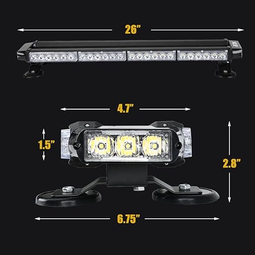 Miniatura 9 de 26" 54 LED 7 modo flash Asesor de tráfico de doble cara advertencia de emergencia seguridad vehículo techo superior barra de luz estroboscópica con