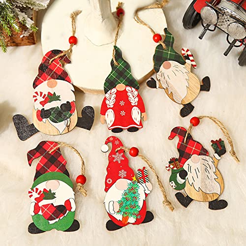 Adurself 6 Pieces Christmas Gnome Ornaments Wooden Ornaments With Ropes Hanging Decorations For Christmas Tree Decoration Gnome Santa Doll Wooden Hanging Craft Gnome Elf Party Supplies #TOP3