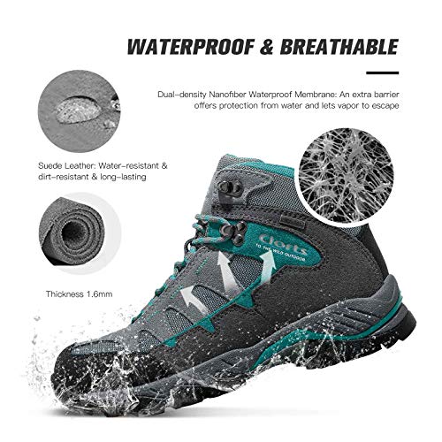 Clorts Women's Pioneer Hiking Boots Waterproof Suede Leather Lightweight Hiking Shoes Grey/Turquoise US Women Size 7.5 Medium Width - Thumbnail 3