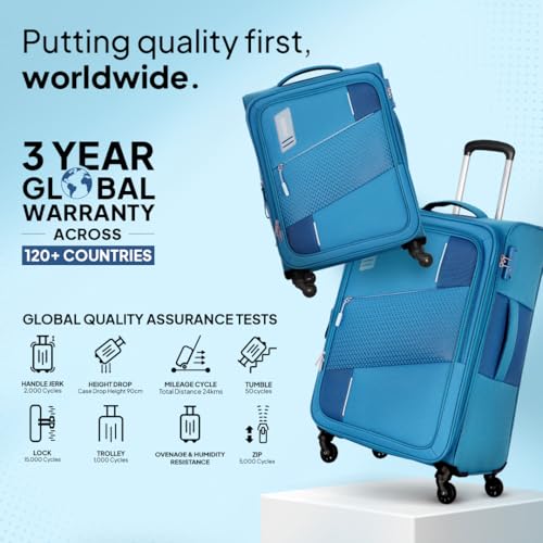 Image of American Tourister Trolley Bag for Travel | Spruce 71 Cms Polyester Softsided Medium Check-in Luggage Bag with TSA Lock | Suitcase for Travel | Trolley Bag for Travelling, Cobalt Blue