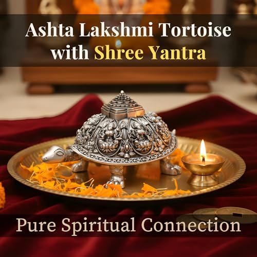 Image of 999 Pure Silver Plated Ashta Lakshmi Tortoise Idol | Vastu Home Decor for Pooja Room & Mandir | Turtle Showpiece for Prosperity & Good Luck (4.7 inch)