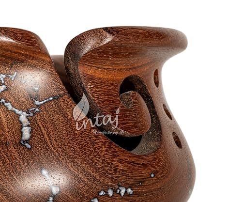 Image of INTAJ Wooden Yarn Bowl for Knitting and Crochet, 7 Inch No-Snag Holder