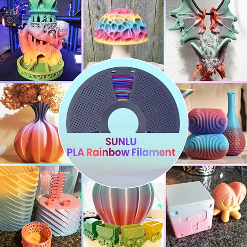 Image of SUNLU 250g PLA Rainbow & Silk Rainbow 3D Printer Filament Bundle, Gradient PLA Rainbow & Shiny Silk Filament 1.75mm, 250g per Spool, 1kg in Total, 4 Pack (P LA Rain Bow 01-04 + Silk Rain Bow 01-04)