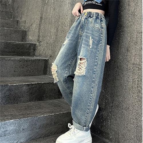 Big Girls Ripped Jeans Pants Casual Baggy Wide Leg Pants Kids Girls' Cool Loose Fit Distressed Denim Pants3