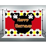 EOA 5(W) x3(H) FT Cartoon Mouse Colorful Dots Photography Backdrop Happy Birthday Party Background...
