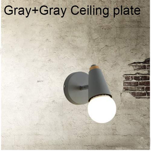 Preisvergleich Produktbild Kompaktspiegel Moderne Wandleuchte Eisen, Holz, Spiegel-Licht-Nacht Schlafzimmer Innenbeleuchtung E27 Glühlampe Retro LED Wandleuchte Nordic ( Lampshade Color : Grey , Wattage : 7W Bulb Warm Light )