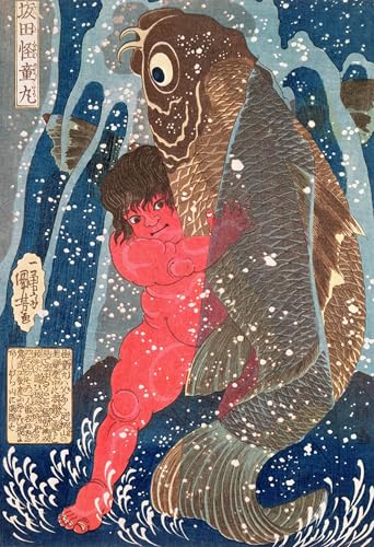 Poster Image Déco D'Art Murale Kintoki remonte la cascade Utagawa Kuniyoshi Tableaux Toile 60x90cm