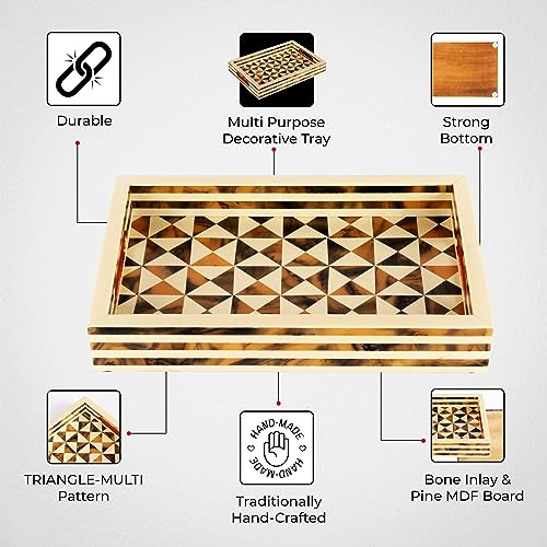 Image of Handicrafts Home Handmade Resin Inlay Decorative Ottoman Serving Tray,12x8 | Handmade with Bone Inlay with Built in Handles, Tray for Coffee Table, Centerpiece, Vanity, Boho Home Decor