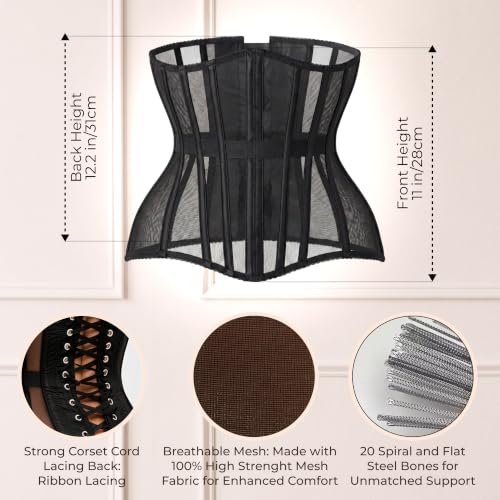 Image of Mesh Corset Waist Trainer for Women - Underbust Corset Lace Up - Waist Cincher Shapewear - Body Shaper