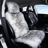 OGLAND Sheepskin Fur Car Seat Covers, Universal Size Australian Long Wool Car Seat Cushion for Adult Man Women, 1 Piece Seat (Wolf Tipped)