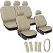 OxGord 17pc Set Flat Cloth Mesh Auto Solid Seat Cover Set-Airbag-Front Low Buckets-50-50 or 60-40 Rear Split Bench-5 Head Rests-Universal Fit for Car, Truck, Suv, or Van-Steering Wheel Cover