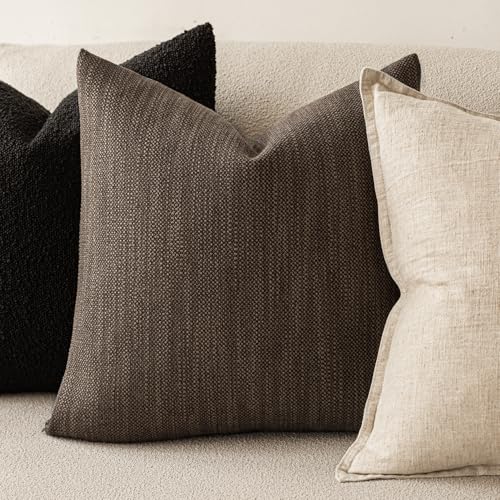 Image of Foindtower Set of 2 Decorative Textured Burlap Linen Throw Pillow Covers Farmhouse Boho Cushion Cover Solid Accent Pillowcase for Couch Sofa Bed Living Room Home Decor, 22x22 Inch,Chocolate
