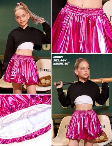 Image of Perfashion Girls Bubble Skirt Metallic Puff Balloon Cute Mini Skorts Dance Outfits with Shorts 4-13Y