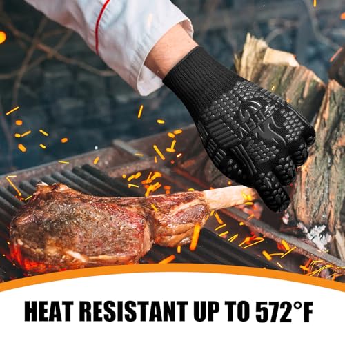 Image of BBQ Gloves, Oven Gloves, 1472F Extreme Heat Resistant Barbecue Gloves, Silicone Non-Slip Oven Mitts, Kitchen for Cooking, Grilling, and Baking (Black)