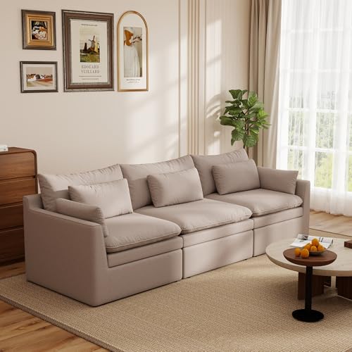 Image of WJShome Modular Sectional Sofa, Deep Seat 3-Seater Cloud Couch with Water-Resistant & Stain-Resistant Fabric, Removable Washable Covers,Modern Sleeper Sofa for Living Room, Apartment, Khaki